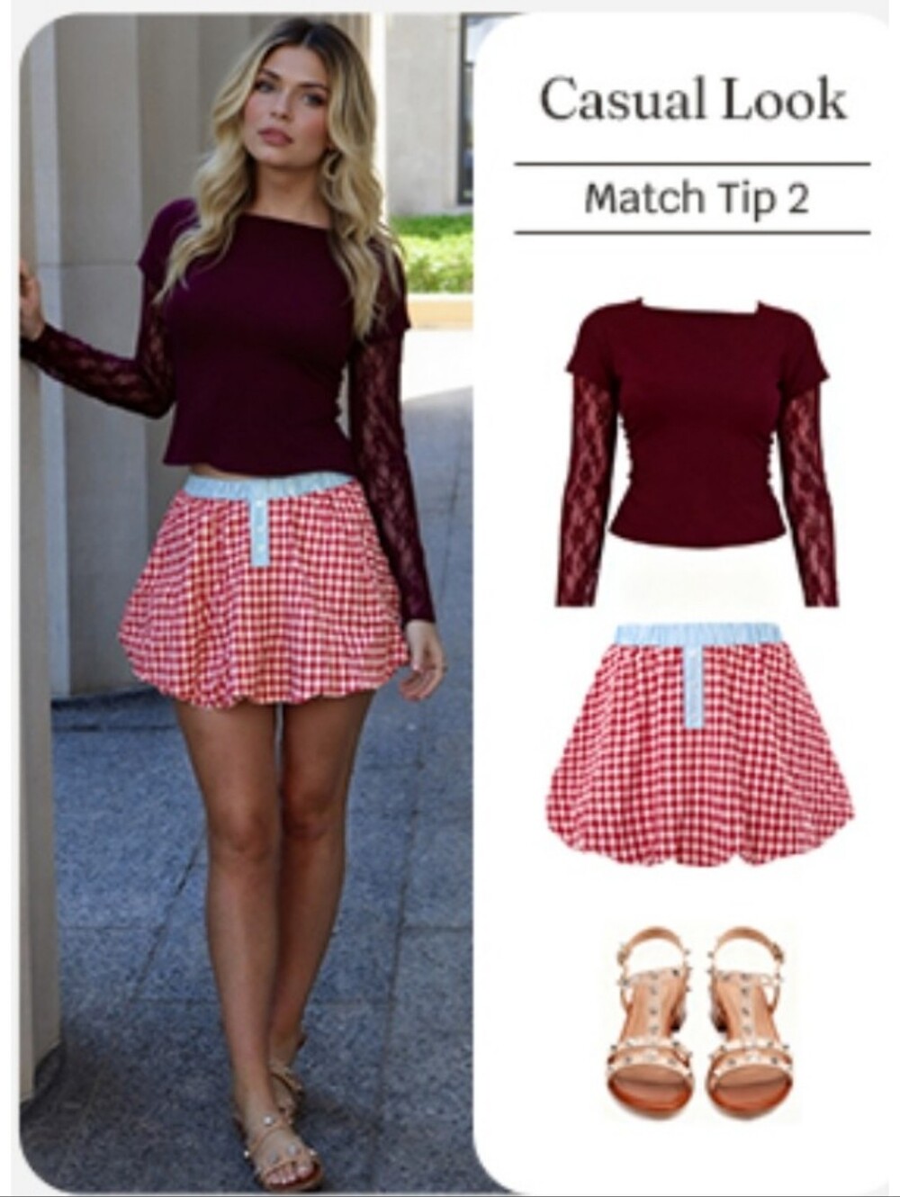 Gingham Bubble Mini Skort Red & White Size S - Picture 4 of 13